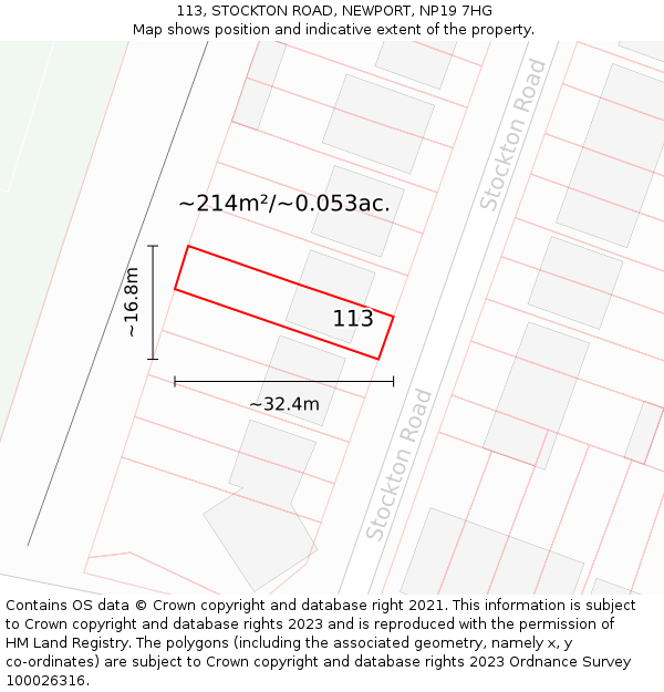 113, STOCKTON ROAD, NEWPORT, NP19 7HG: Plot and title map