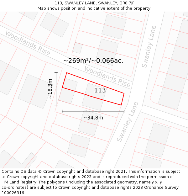 113, SWANLEY LANE, SWANLEY, BR8 7JF: Plot and title map