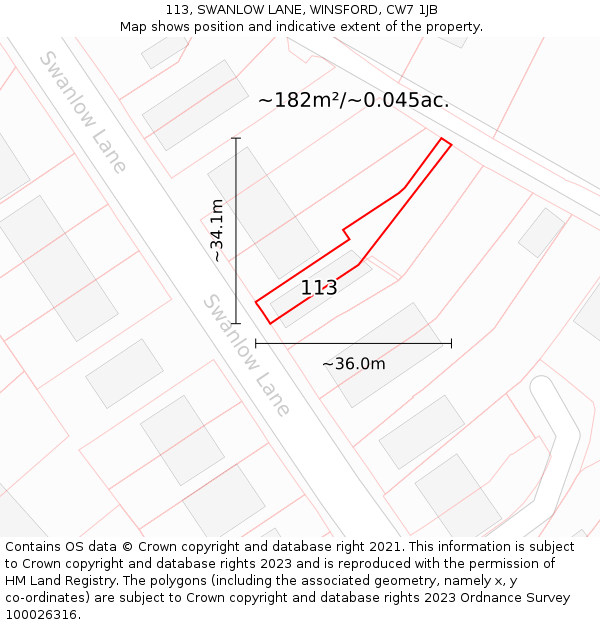 113, SWANLOW LANE, WINSFORD, CW7 1JB: Plot and title map