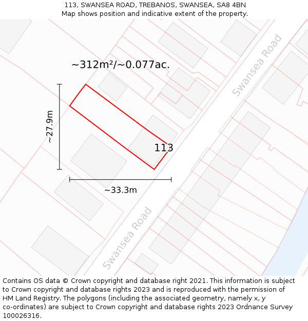 113, SWANSEA ROAD, TREBANOS, SWANSEA, SA8 4BN: Plot and title map