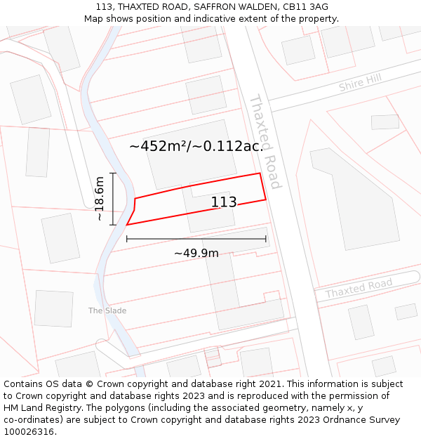 113, THAXTED ROAD, SAFFRON WALDEN, CB11 3AG: Plot and title map