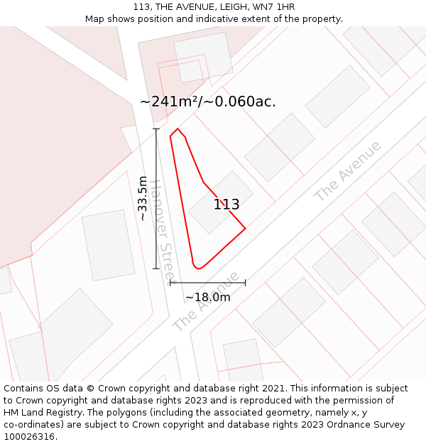 113, THE AVENUE, LEIGH, WN7 1HR: Plot and title map