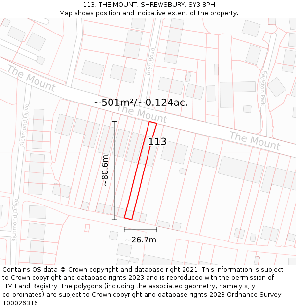 113, THE MOUNT, SHREWSBURY, SY3 8PH: Plot and title map