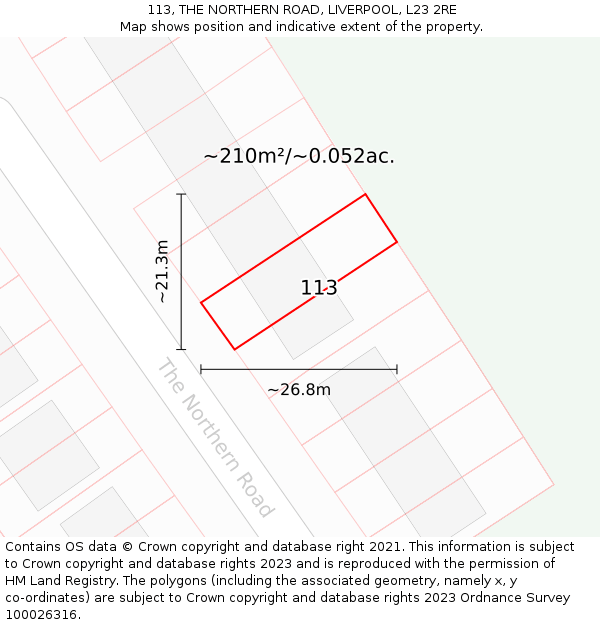 113, THE NORTHERN ROAD, LIVERPOOL, L23 2RE: Plot and title map