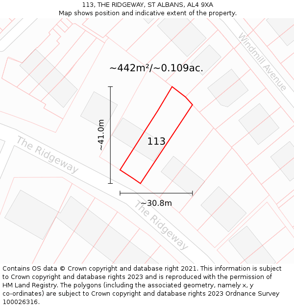 113, THE RIDGEWAY, ST ALBANS, AL4 9XA: Plot and title map