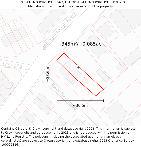 113, WELLINGBOROUGH ROAD, FINEDON, WELLINGBOROUGH, NN9 5LG: Plot and title map