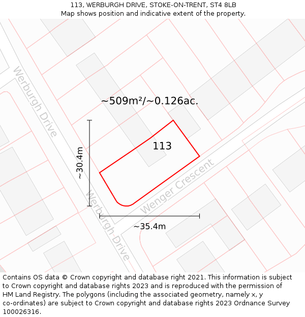 113, WERBURGH DRIVE, STOKE-ON-TRENT, ST4 8LB: Plot and title map