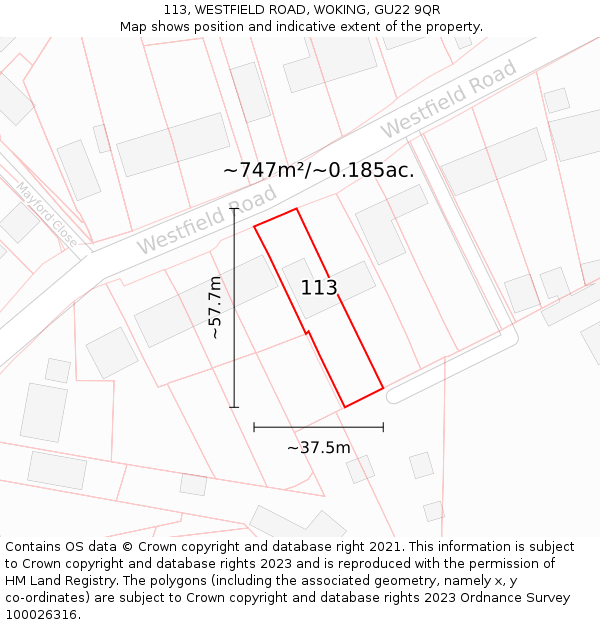 113, WESTFIELD ROAD, WOKING, GU22 9QR: Plot and title map