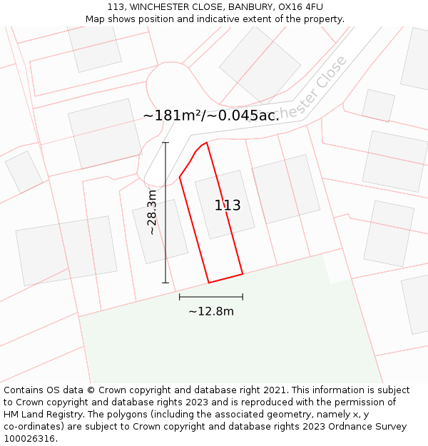 113, WINCHESTER CLOSE, BANBURY, OX16 4FU: Plot and title map