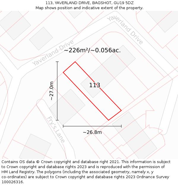 113, YAVERLAND DRIVE, BAGSHOT, GU19 5DZ: Plot and title map