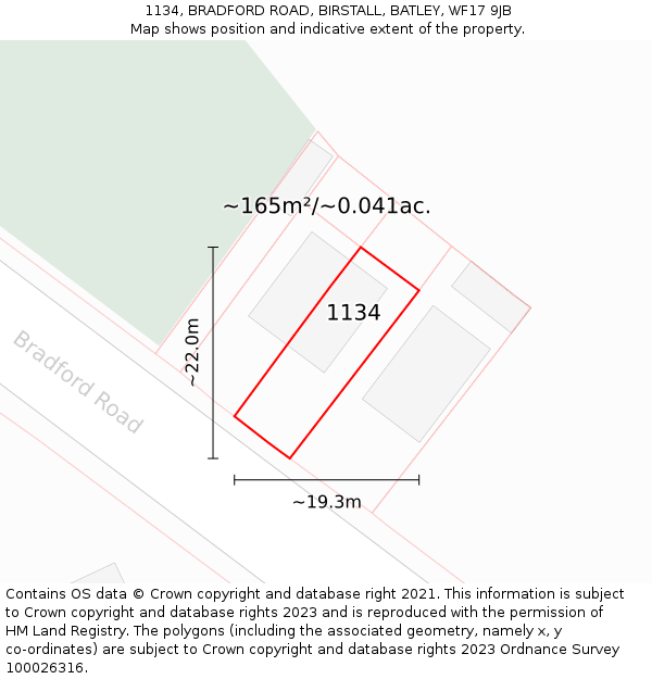 1134, BRADFORD ROAD, BIRSTALL, BATLEY, WF17 9JB: Plot and title map