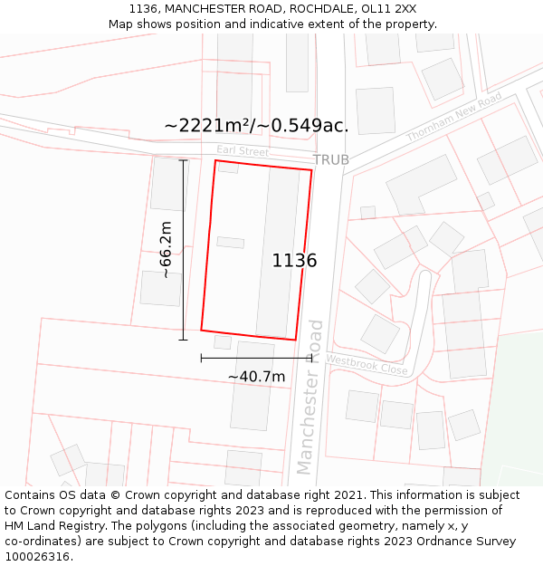 1136, MANCHESTER ROAD, ROCHDALE, OL11 2XX: Plot and title map