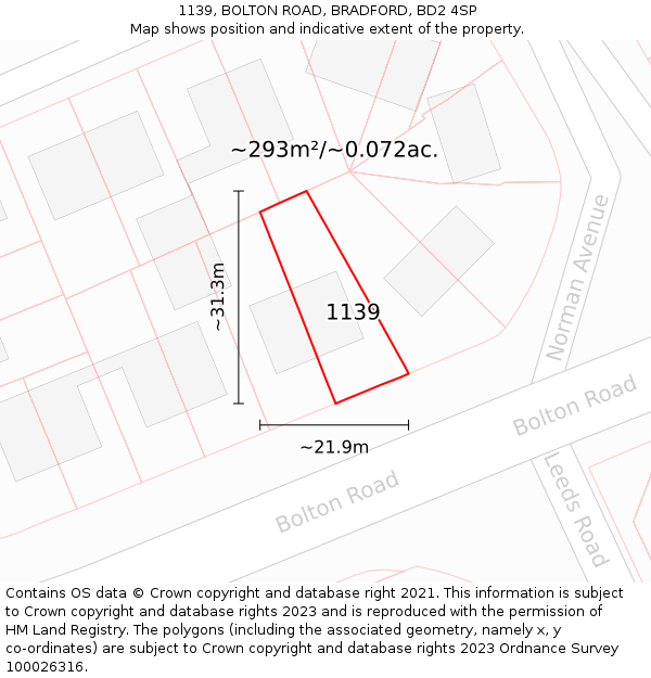 1139, BOLTON ROAD, BRADFORD, BD2 4SP: Plot and title map