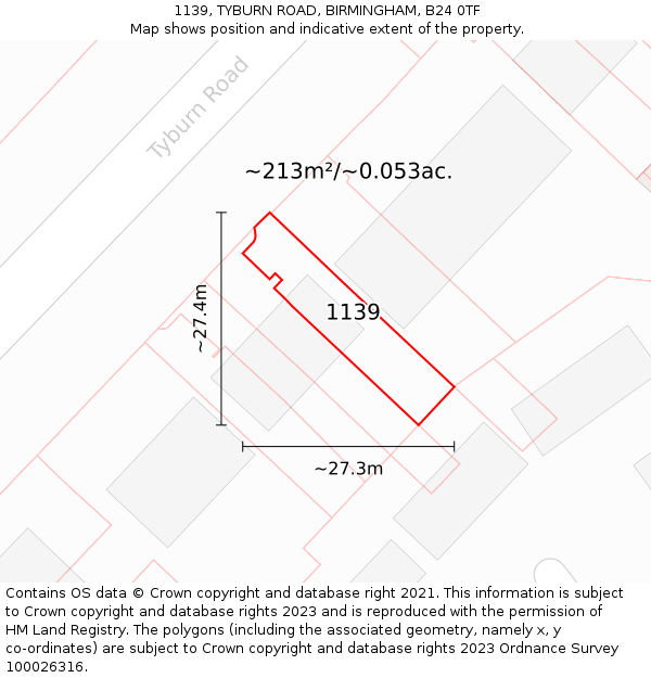 1139, TYBURN ROAD, BIRMINGHAM, B24 0TF: Plot and title map