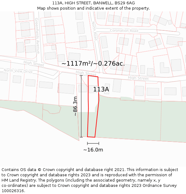 113A, HIGH STREET, BANWELL, BS29 6AG: Plot and title map