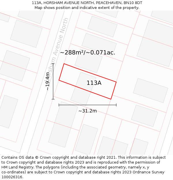 113A, HORSHAM AVENUE NORTH, PEACEHAVEN, BN10 8DT: Plot and title map