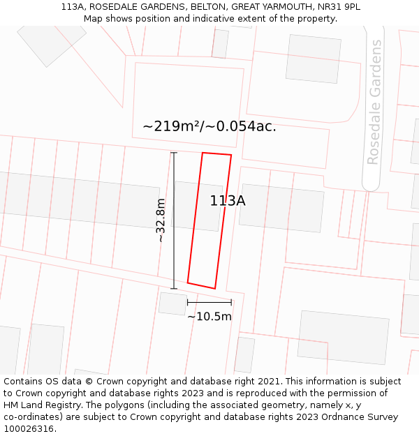 113A, ROSEDALE GARDENS, BELTON, GREAT YARMOUTH, NR31 9PL: Plot and title map