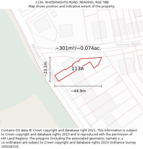 113A, WHITEKNIGHTS ROAD, READING, RG6 7BB: Plot and title map