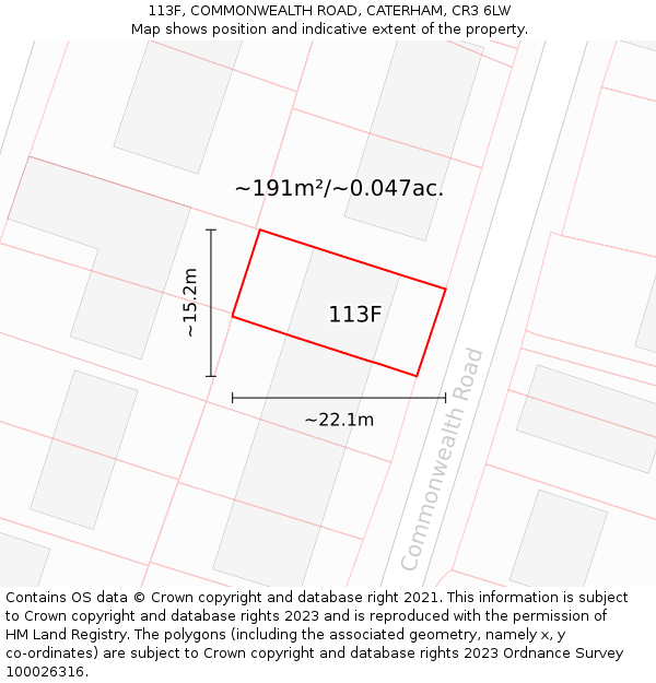 113F, COMMONWEALTH ROAD, CATERHAM, CR3 6LW: Plot and title map