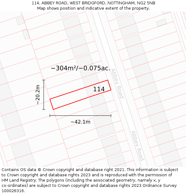 114, ABBEY ROAD, WEST BRIDGFORD, NOTTINGHAM, NG2 5NB: Plot and title map