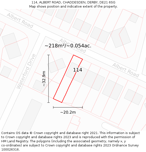 114, ALBERT ROAD, CHADDESDEN, DERBY, DE21 6SG: Plot and title map