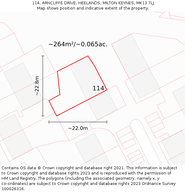 114, ARNCLIFFE DRIVE, HEELANDS, MILTON KEYNES, MK13 7LJ: Plot and title map