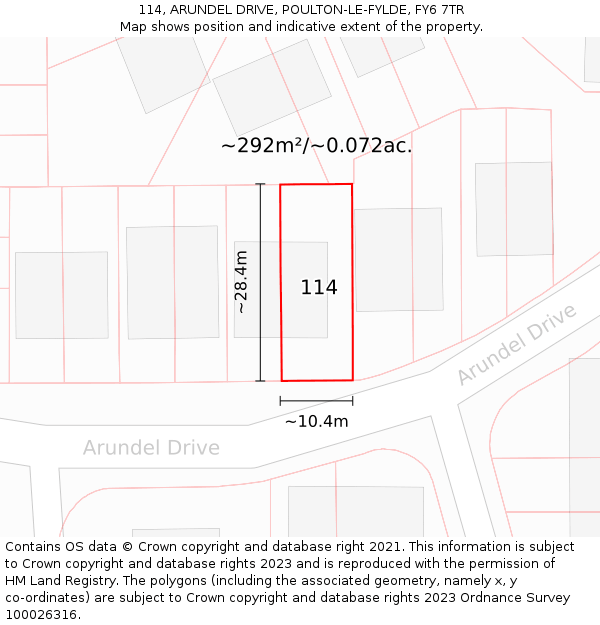 114, ARUNDEL DRIVE, POULTON-LE-FYLDE, FY6 7TR: Plot and title map