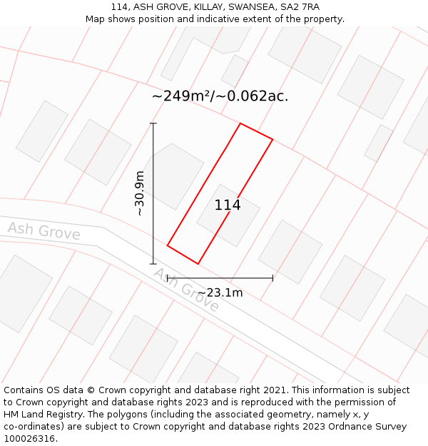 114, ASH GROVE, KILLAY, SWANSEA, SA2 7RA: Plot and title map