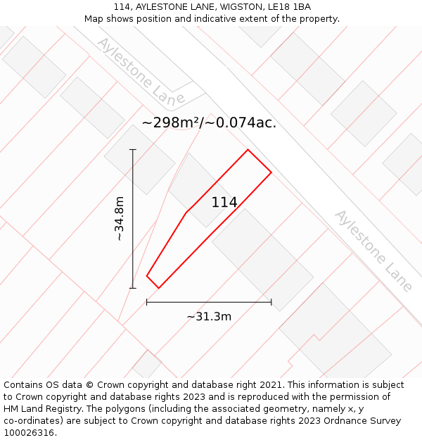 114, AYLESTONE LANE, WIGSTON, LE18 1BA: Plot and title map