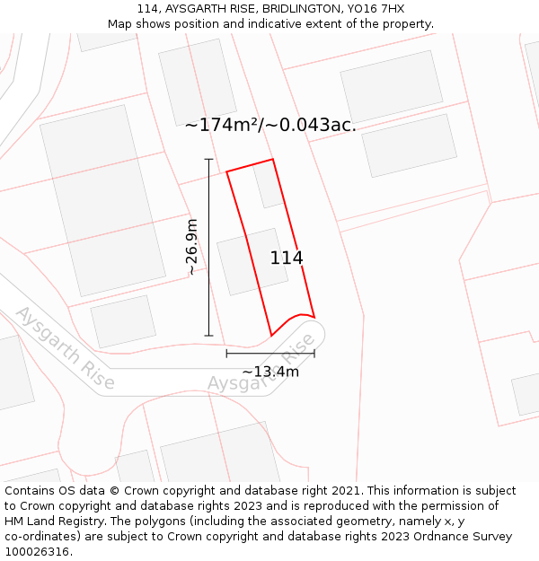 114, AYSGARTH RISE, BRIDLINGTON, YO16 7HX: Plot and title map