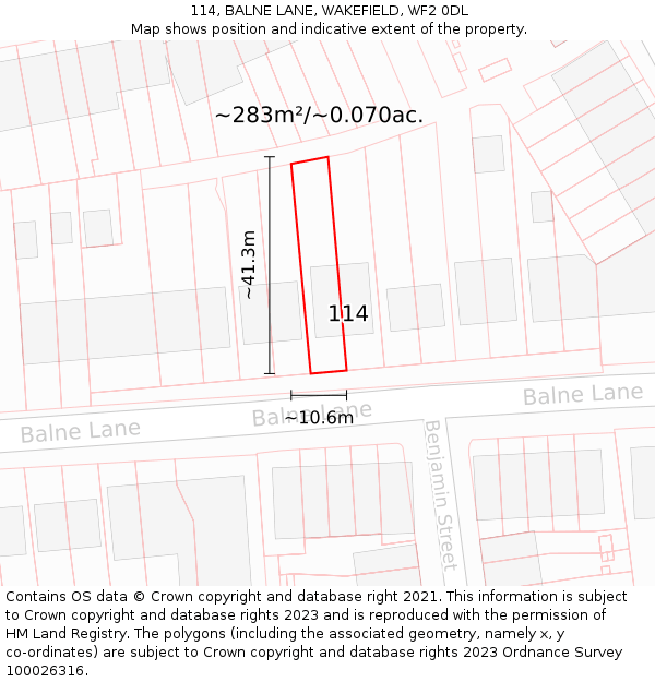 114, BALNE LANE, WAKEFIELD, WF2 0DL: Plot and title map