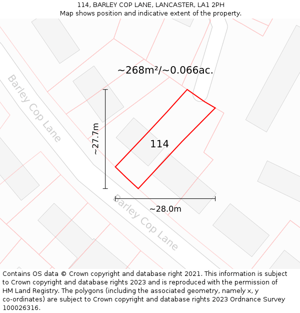 114, BARLEY COP LANE, LANCASTER, LA1 2PH: Plot and title map