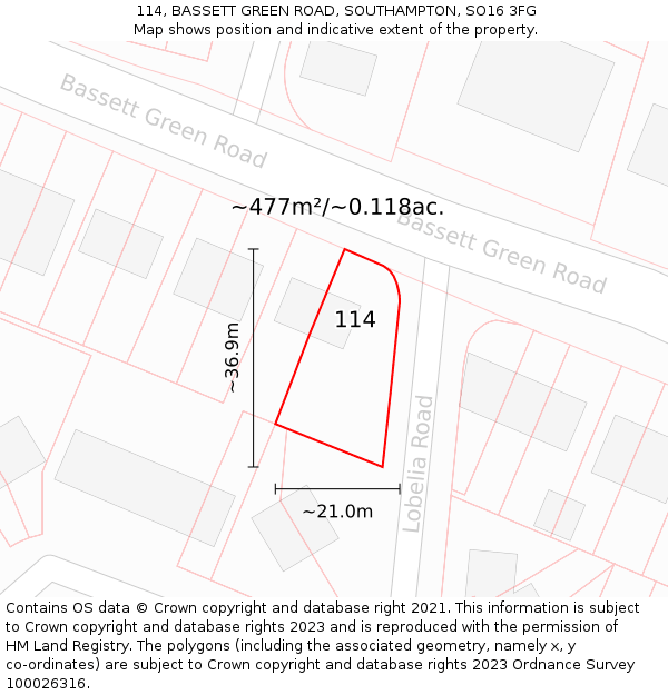 114, BASSETT GREEN ROAD, SOUTHAMPTON, SO16 3FG: Plot and title map