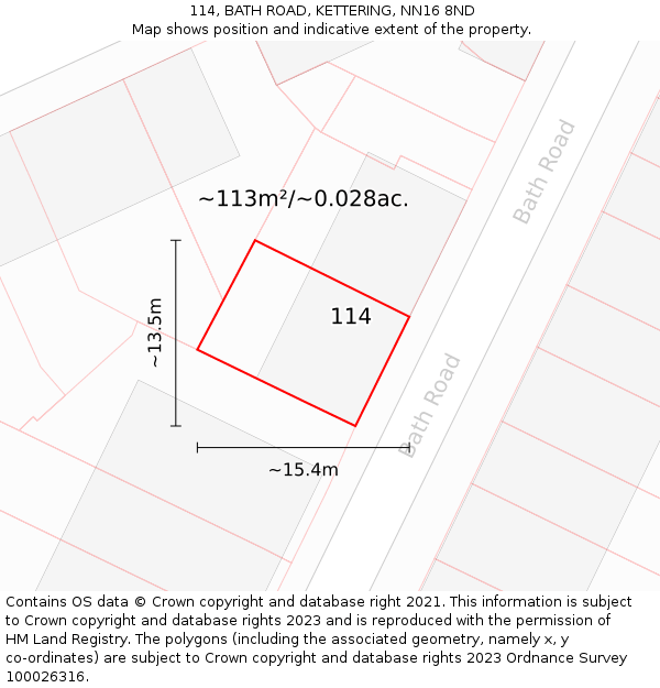 114, BATH ROAD, KETTERING, NN16 8ND: Plot and title map