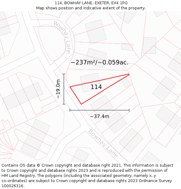 114, BOWHAY LANE, EXETER, EX4 1PG: Plot and title map