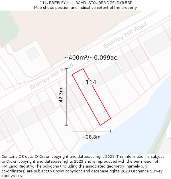 114, BRIERLEY HILL ROAD, STOURBRIDGE, DY8 5SP: Plot and title map