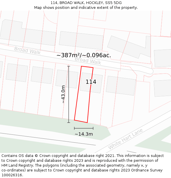 114, BROAD WALK, HOCKLEY, SS5 5DG: Plot and title map