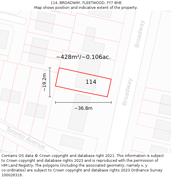 114, BROADWAY, FLEETWOOD, FY7 8HE: Plot and title map