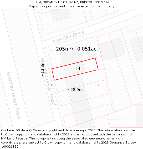 114, BROMLEY HEATH ROAD, BRISTOL, BS16 6JN: Plot and title map