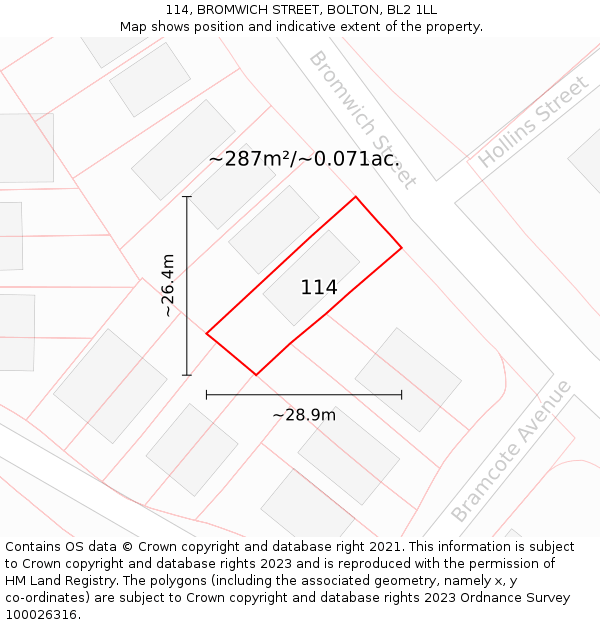 114, BROMWICH STREET, BOLTON, BL2 1LL: Plot and title map