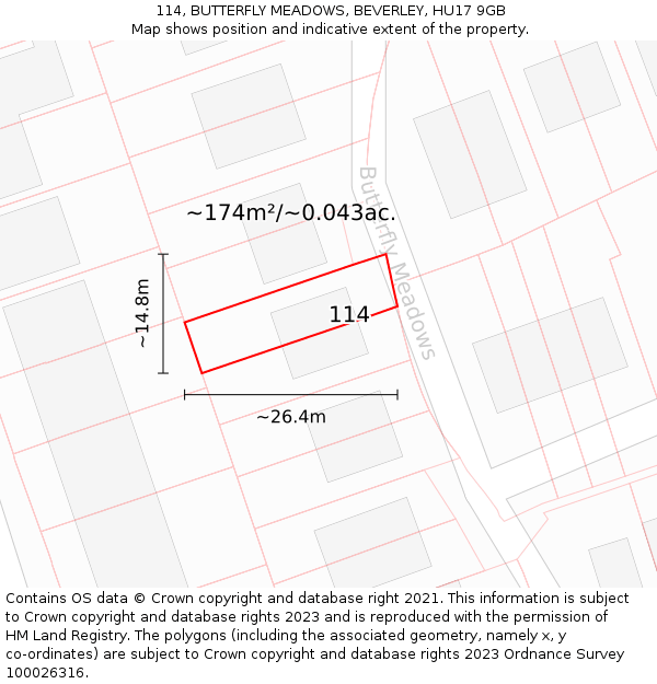 114, BUTTERFLY MEADOWS, BEVERLEY, HU17 9GB: Plot and title map