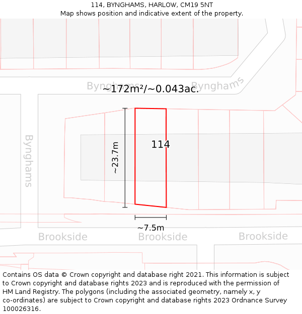 114, BYNGHAMS, HARLOW, CM19 5NT: Plot and title map