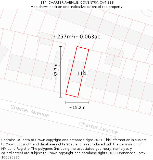 114, CHARTER AVENUE, COVENTRY, CV4 8EB: Plot and title map