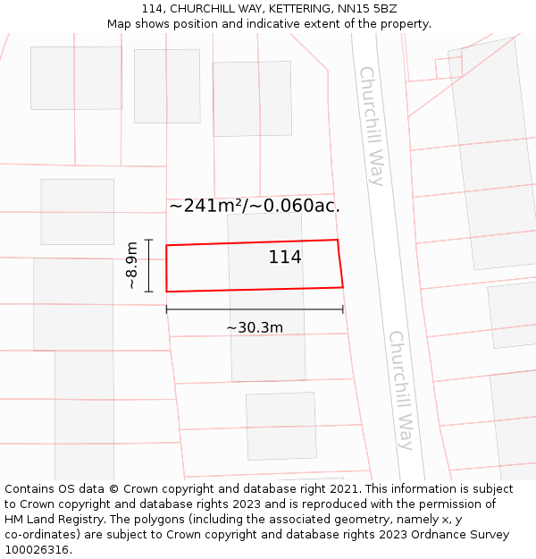 114, CHURCHILL WAY, KETTERING, NN15 5BZ: Plot and title map