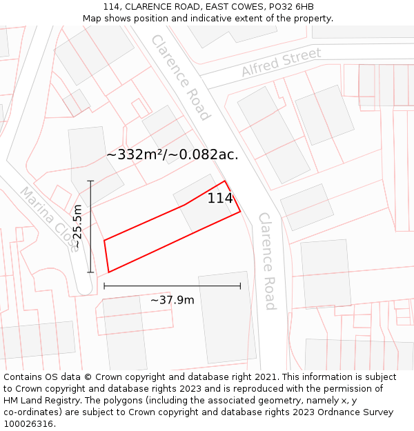 114, CLARENCE ROAD, EAST COWES, PO32 6HB: Plot and title map