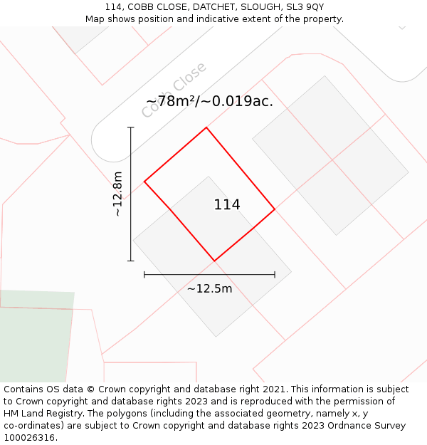 114, COBB CLOSE, DATCHET, SLOUGH, SL3 9QY: Plot and title map