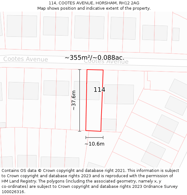 114, COOTES AVENUE, HORSHAM, RH12 2AG: Plot and title map