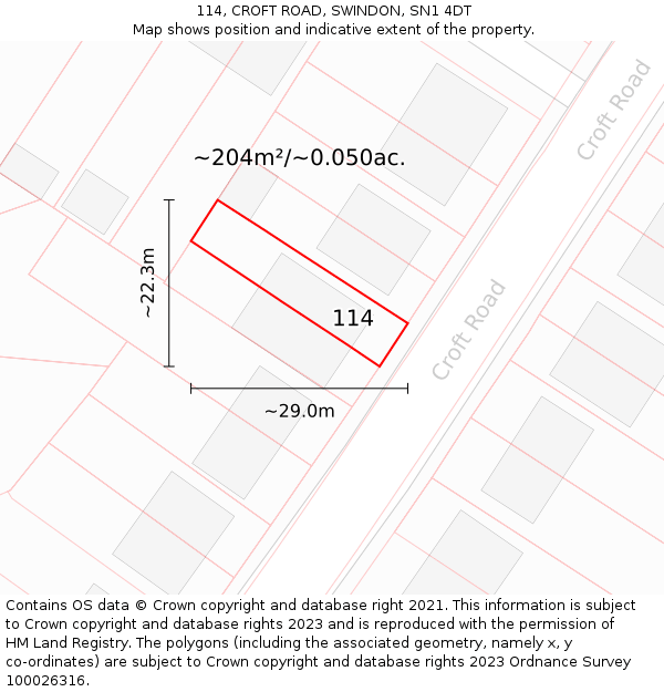 114, CROFT ROAD, SWINDON, SN1 4DT: Plot and title map