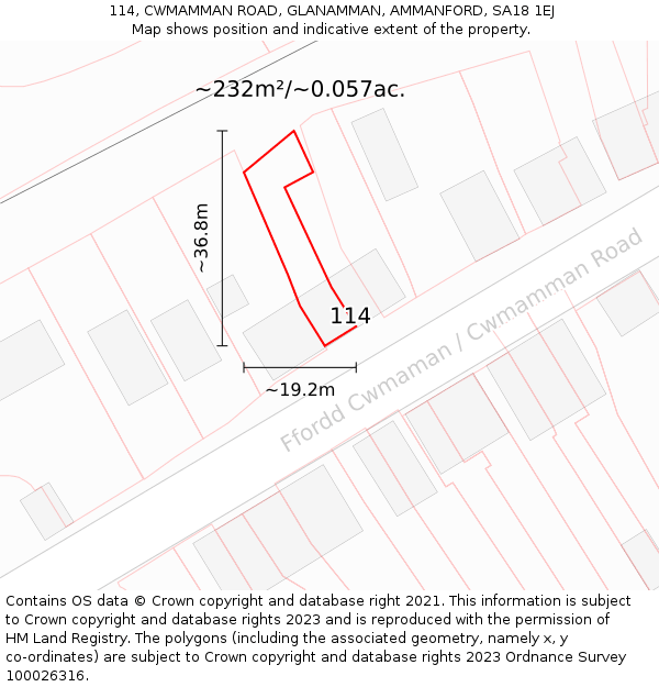 114, CWMAMMAN ROAD, GLANAMMAN, AMMANFORD, SA18 1EJ: Plot and title map