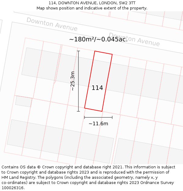 114, DOWNTON AVENUE, LONDON, SW2 3TT: Plot and title map